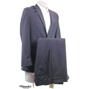 Calvin Klein 2 Piece Suit Mens Blue Striped Wool Slim Fit 38R Flat Fronts 34" W